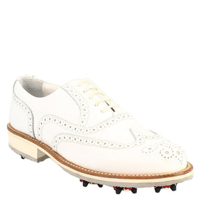 Scarpe da golf donna classiche brogues artigianali in pelle bianca