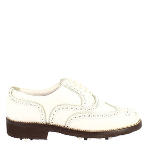 Chaussures de golf imperméables pour femmes, fabriquées à la main en cuir blanc