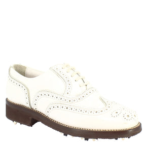 Chaussures de golf pour hommes en cuir blanc imperméable fabriquées à la main