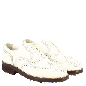 Chaussures de golf imperméables pour femmes, fabriquées à la main en cuir blanc