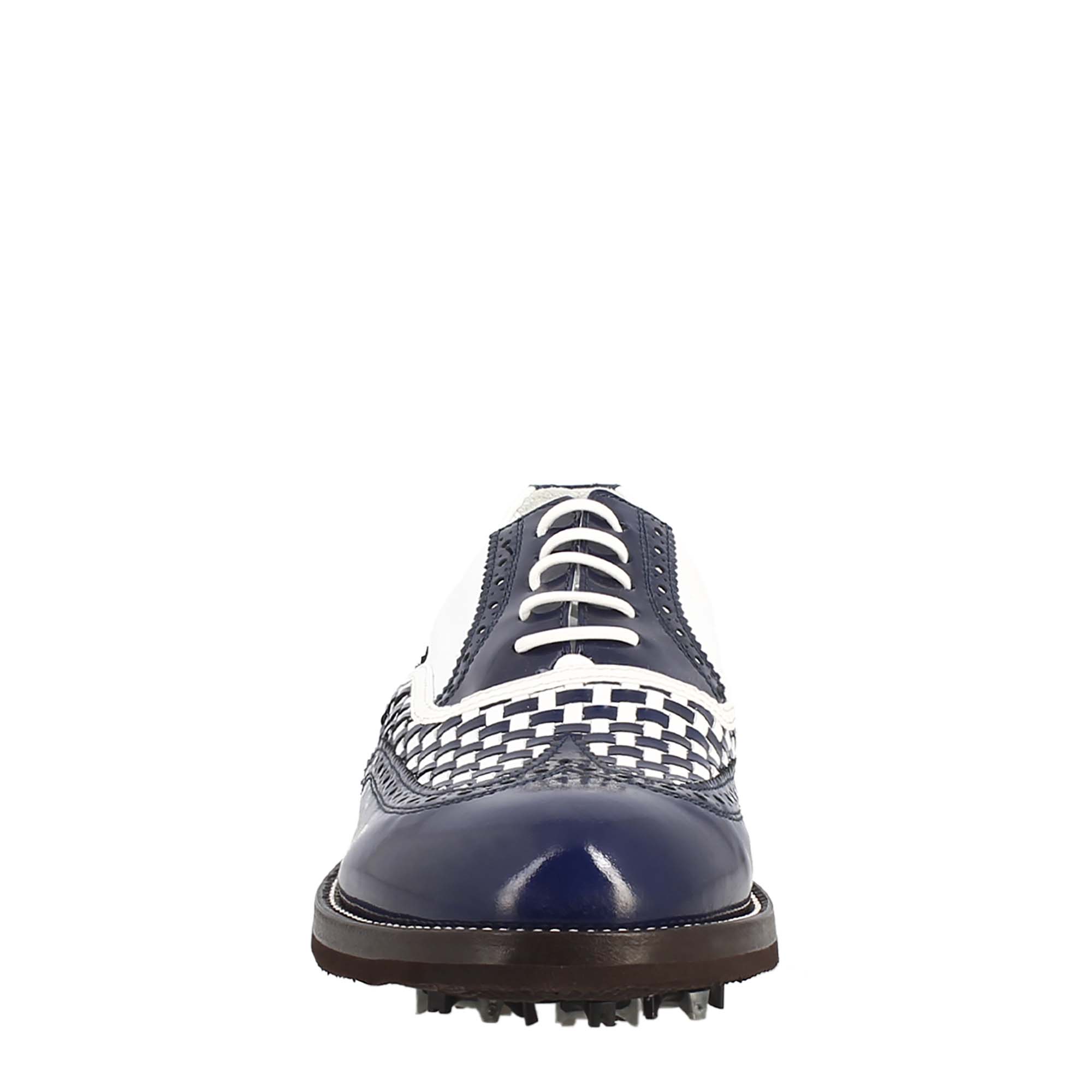 Handgefertigter Brogue aus blauem und weißem Leder für Damen