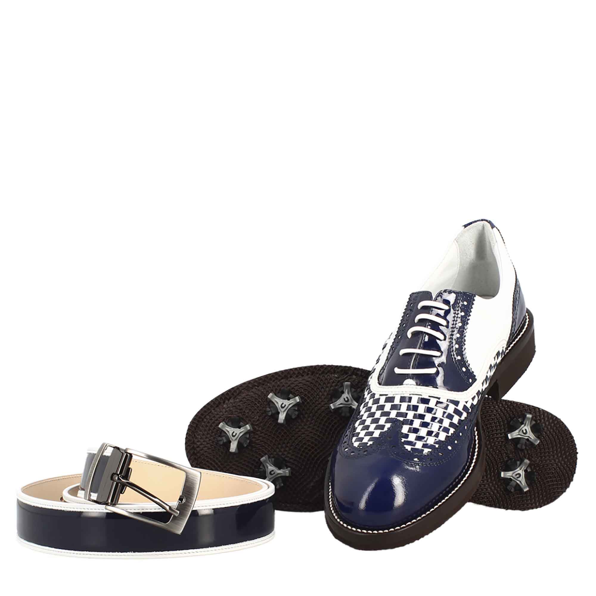 Handgefertigter Brogue aus blauem und weißem Leder für Damen