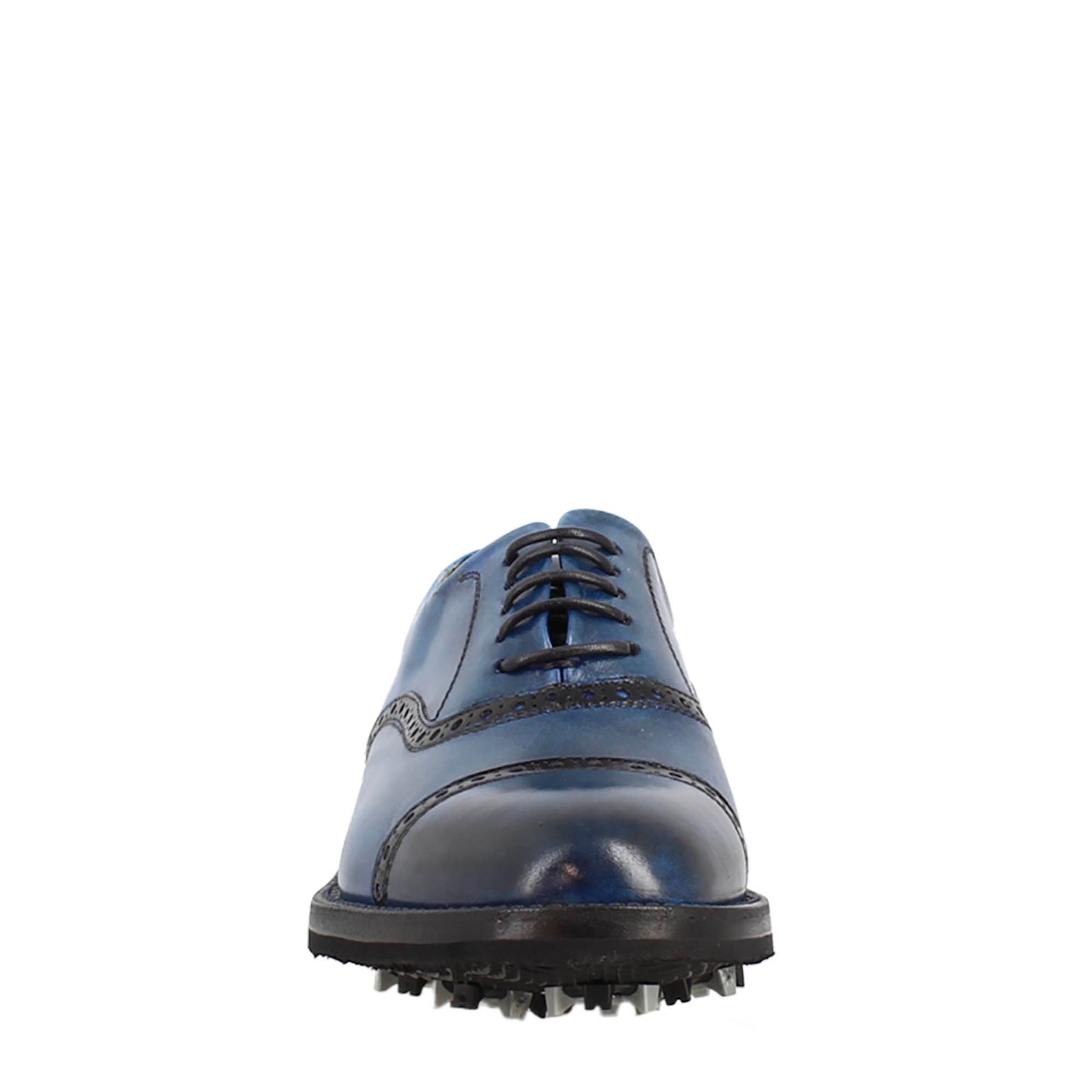 Women's golf shoes in blue leather handcrafted brogue details