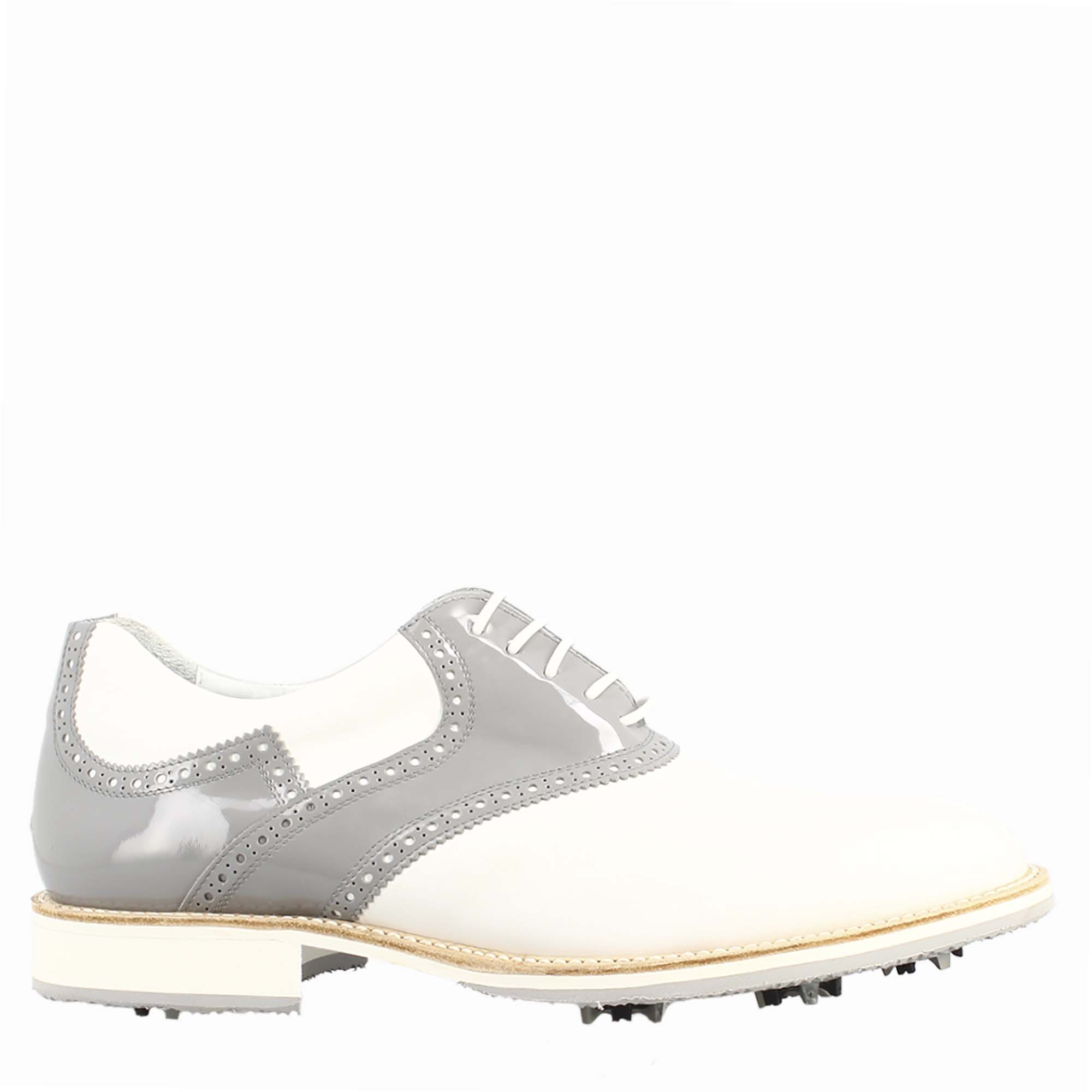 Scarpe da golf artigianali in pelle colore bianco e grigio - LeonardoShoes