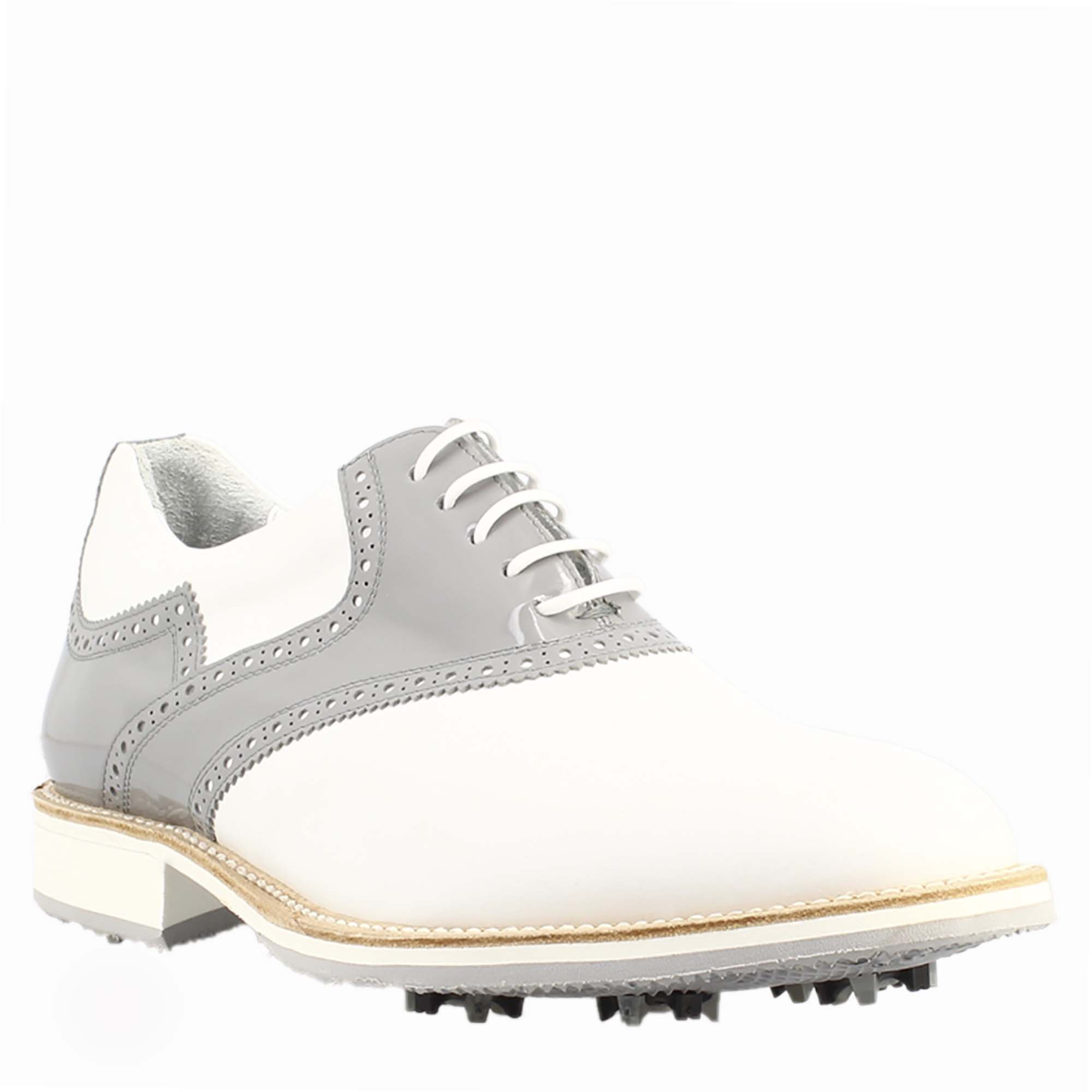 Scarpe da golf artigianali in pelle colore bianco e grigio - LeonardoShoes
