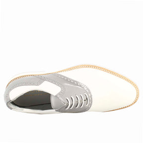 Women s golf shoes in white and grey leather handcrafted brogue detail
