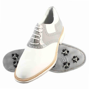 Men's white and grey leather handcrafted brogue details