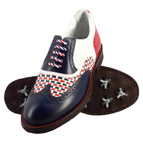 Chaussures de golf pour femme faites la main en cuir pleine fleur bl