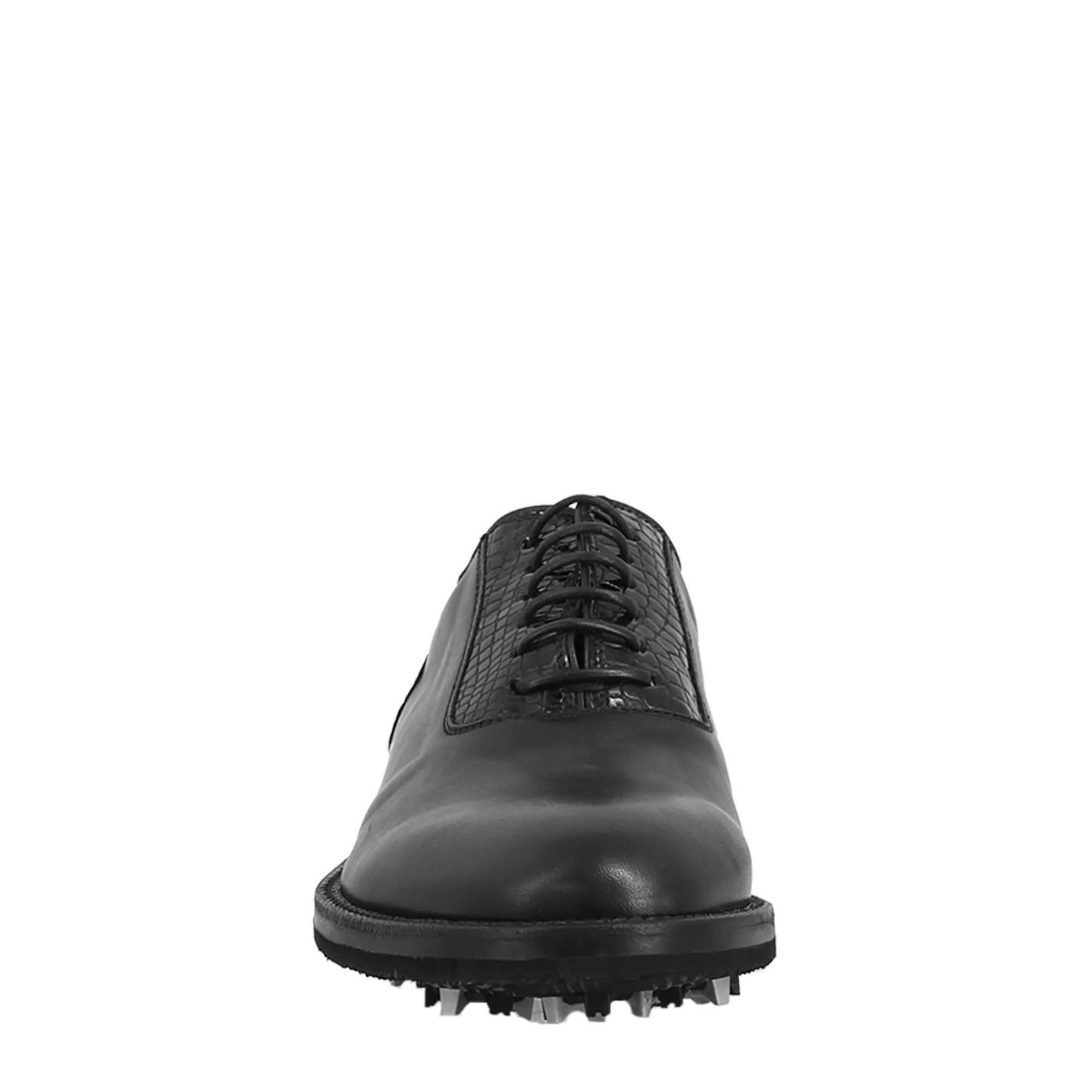 Chaussures de golf pour homme en cuir noir, avec des détails de brogue faits à la main