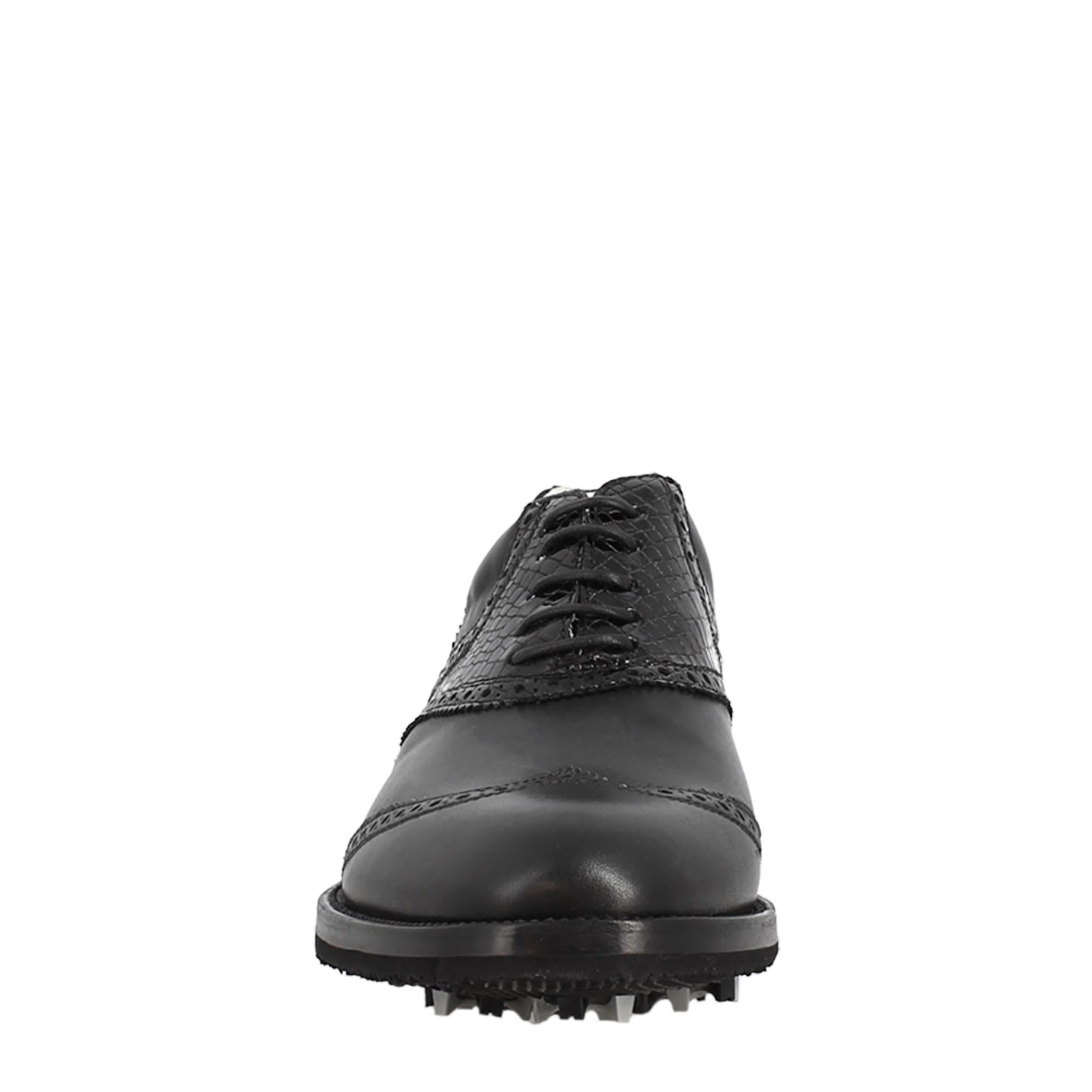 Chaussures de golf pour homme en cuir de coco noir, avec des détails de brogue faits à la main