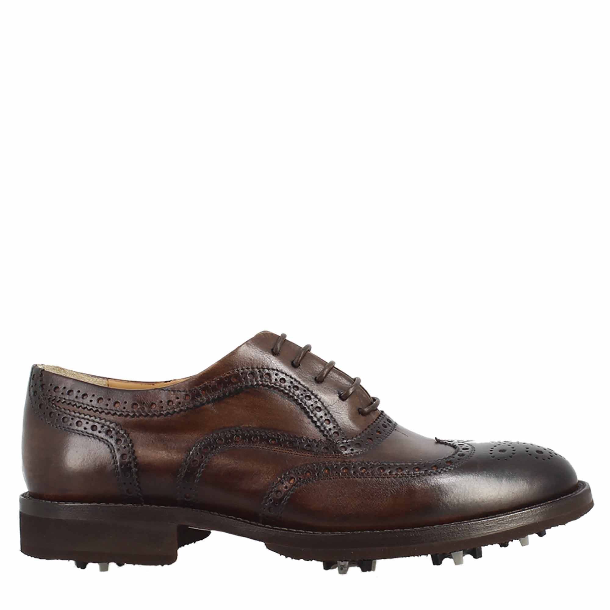 Scarpe da golf artigianali in pelle marrone con dettagli brogue - LeonardoShoes