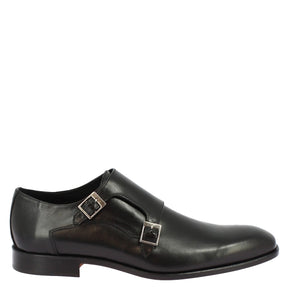 Chaussures pour hommes avec boucles faites à la main en cuir de veau noir