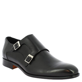 Chaussures pour hommes avec boucles faites à la main en cuir de veau noir