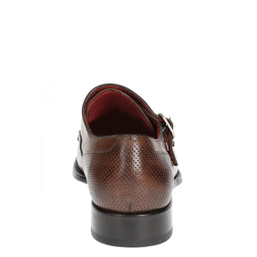 Men's double buckle shoes in brandy leather