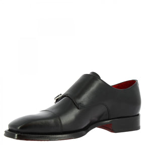Chaussures habillées à double boucle en cuir de veau noir faites à la main pour hommes
