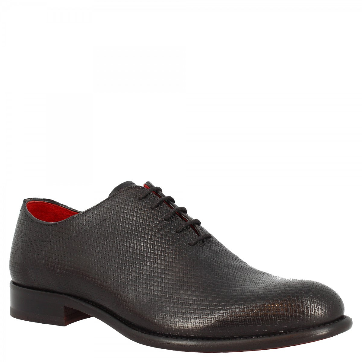 Men's handmade round toe brogues shoes in black Montecarlo calf leather