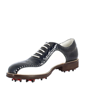 Handcrafted women's full-grain leather golf shoes white coconut blue