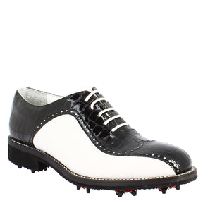 Chaussures de golf pour homme fabriquées à la main en cuir de coco blanc pleine fleur