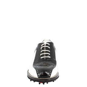 Handgefertigte Damen-Golfschuhe aus Vollnarbenleder weiß coco schwarz