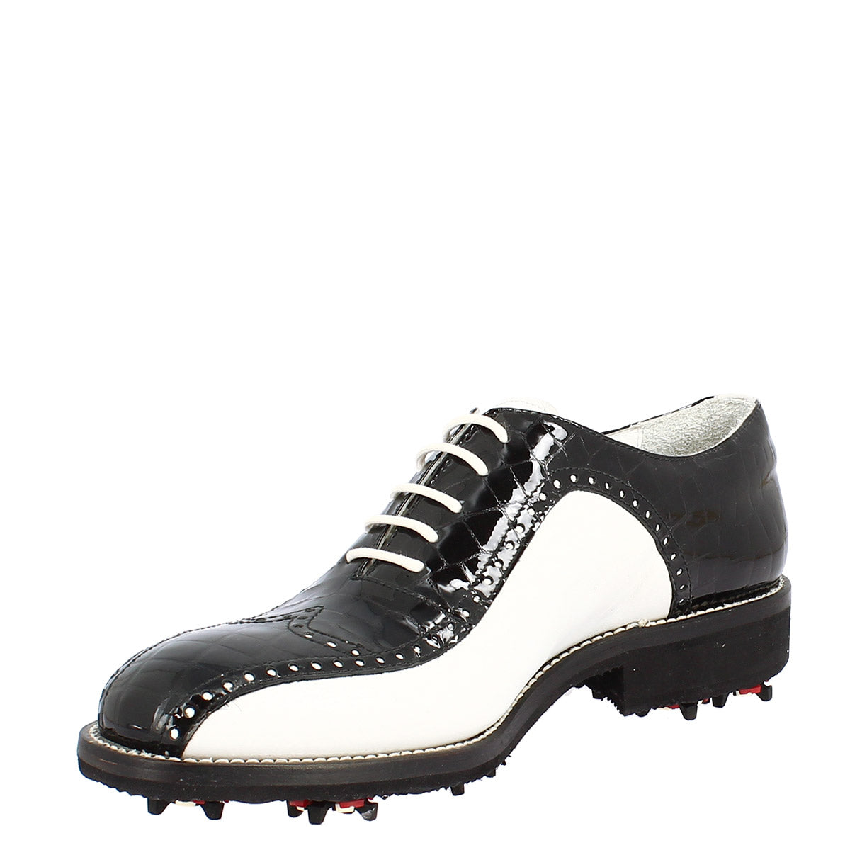 Handcrafted women's full-grain leather golf shoes white coco black