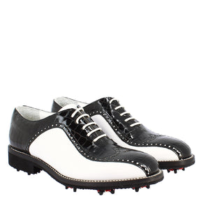 Handcrafted men's golf shoes in full-grain white coco leather