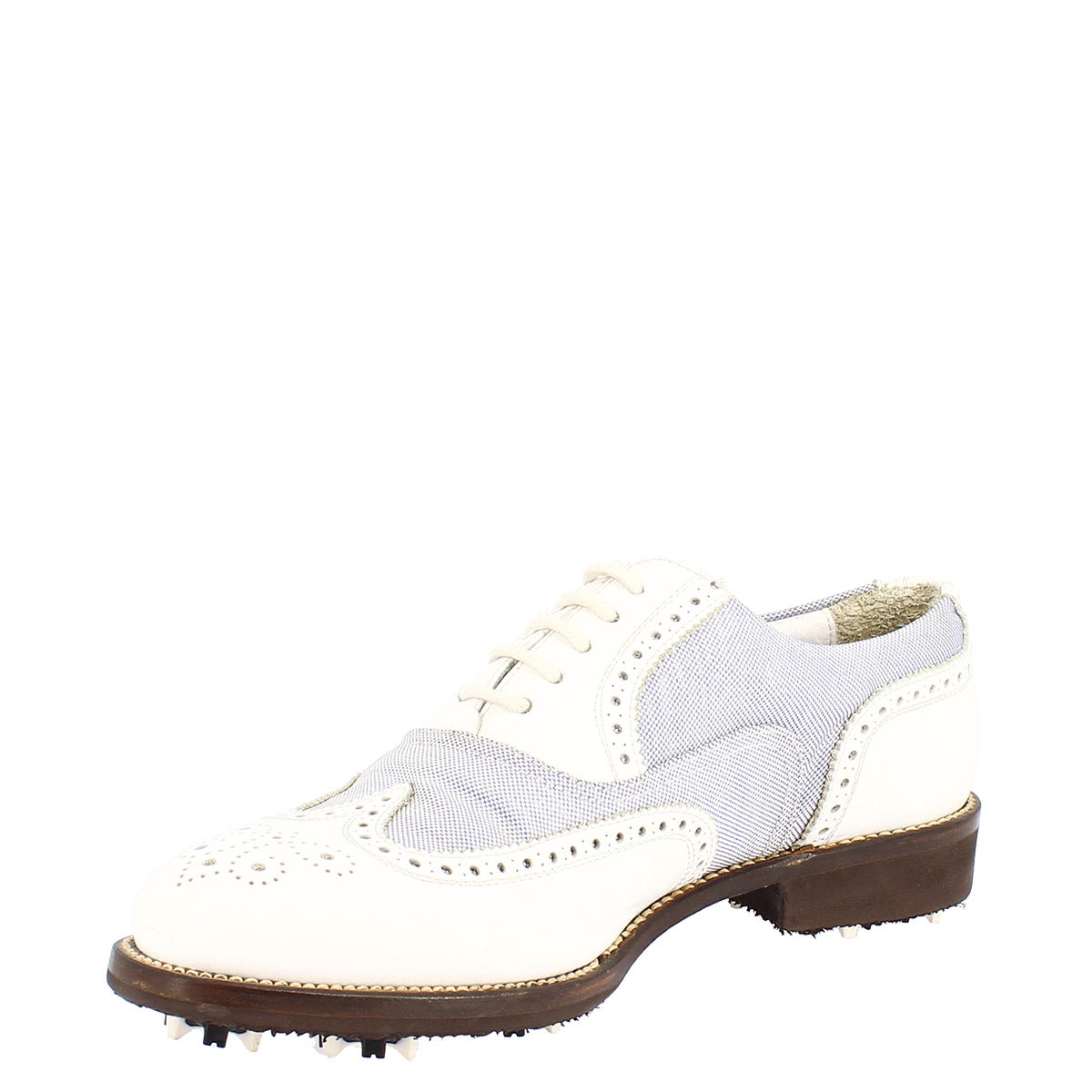 Handmade white leather and fabric women's summer golf shoes