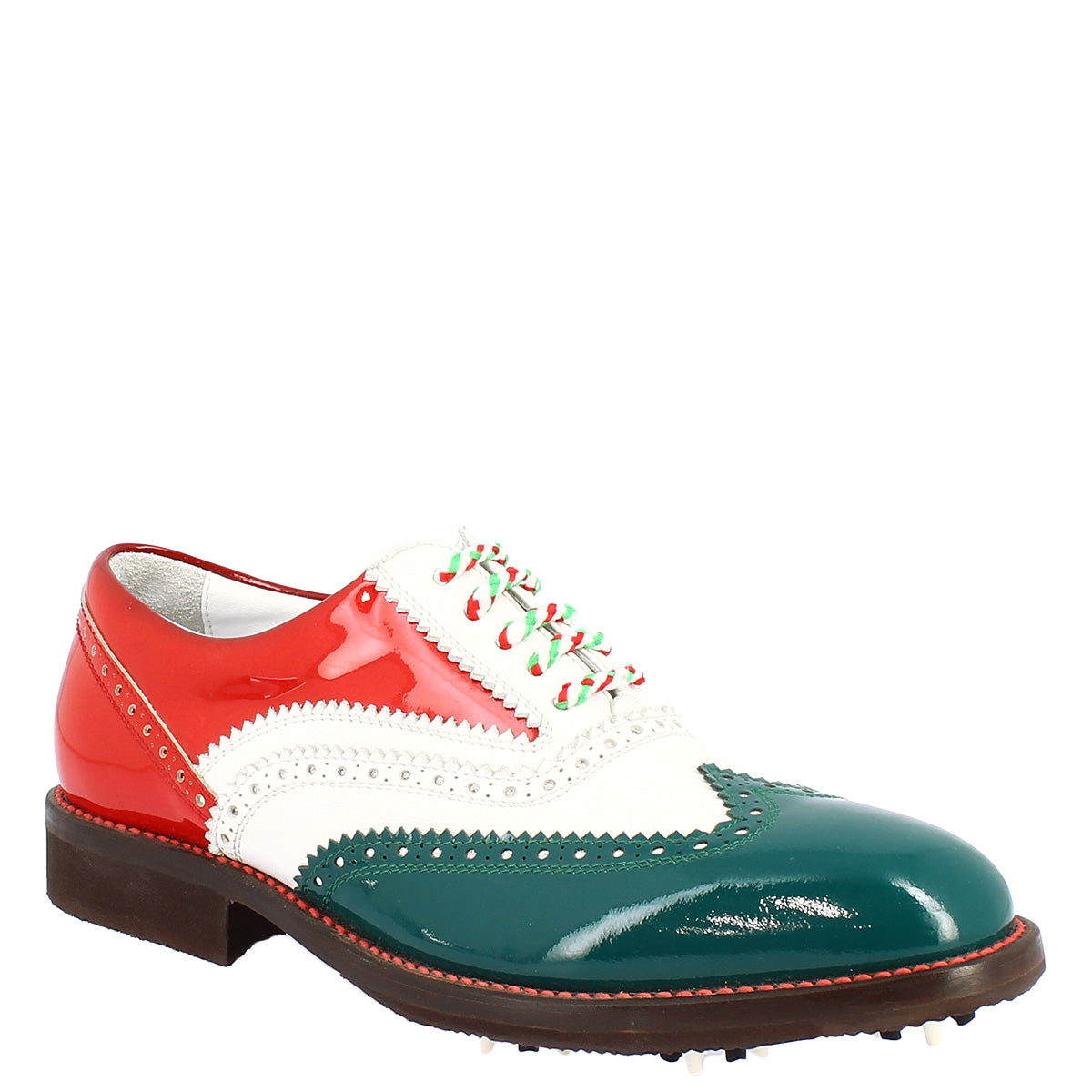 Handmade women's golf shoes in the colors of the Italian flag