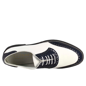 Handcrafted men's golf shoes in white leather and blue coconut