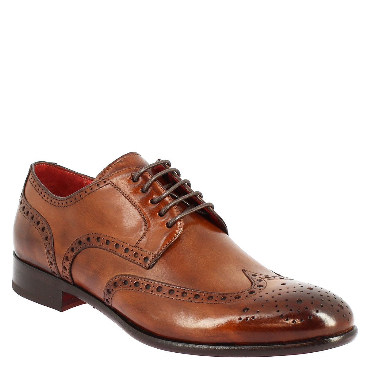 Men's brogue brogue shoes handmade in brandy leather