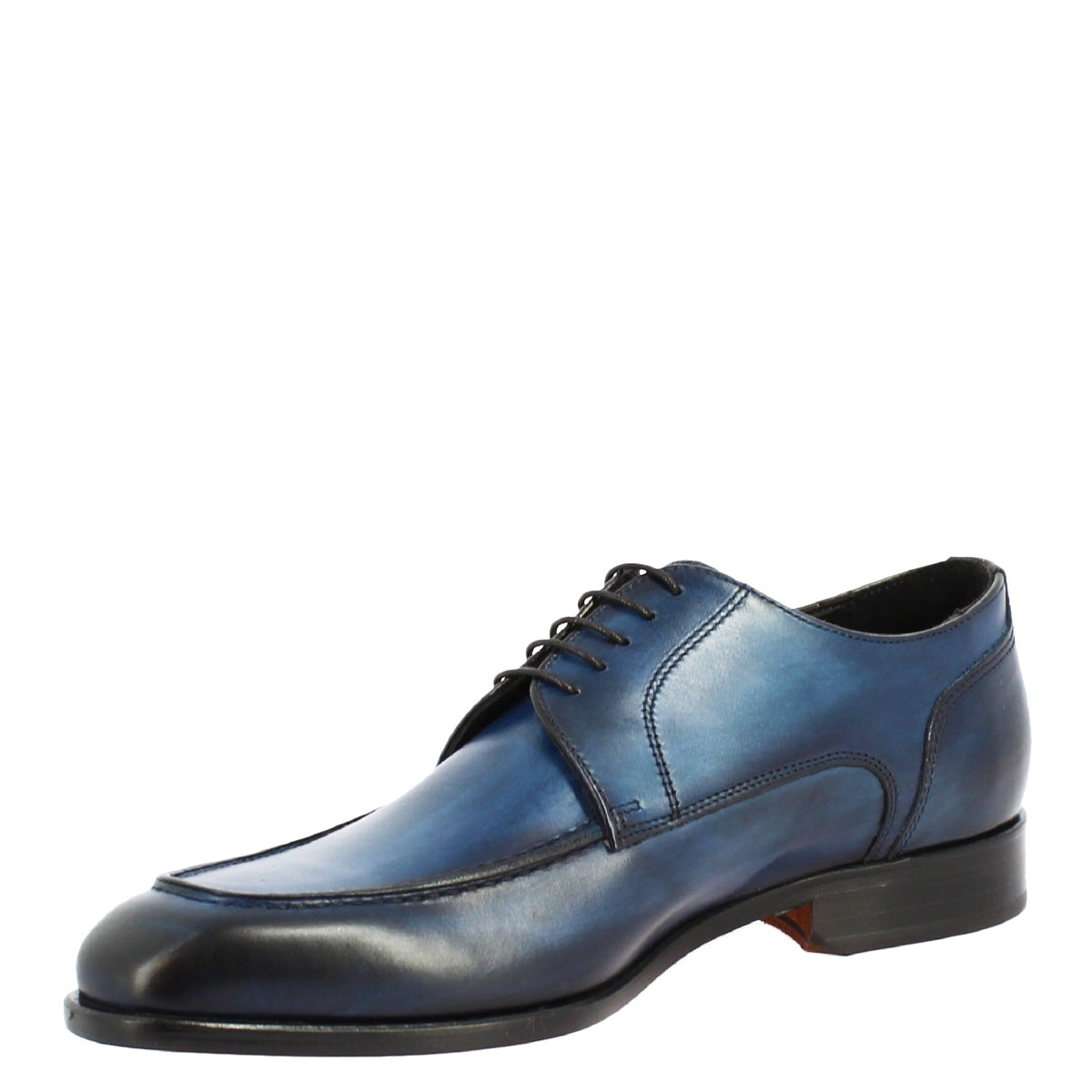 Men's handmade lace-up shoes in blue calf leather