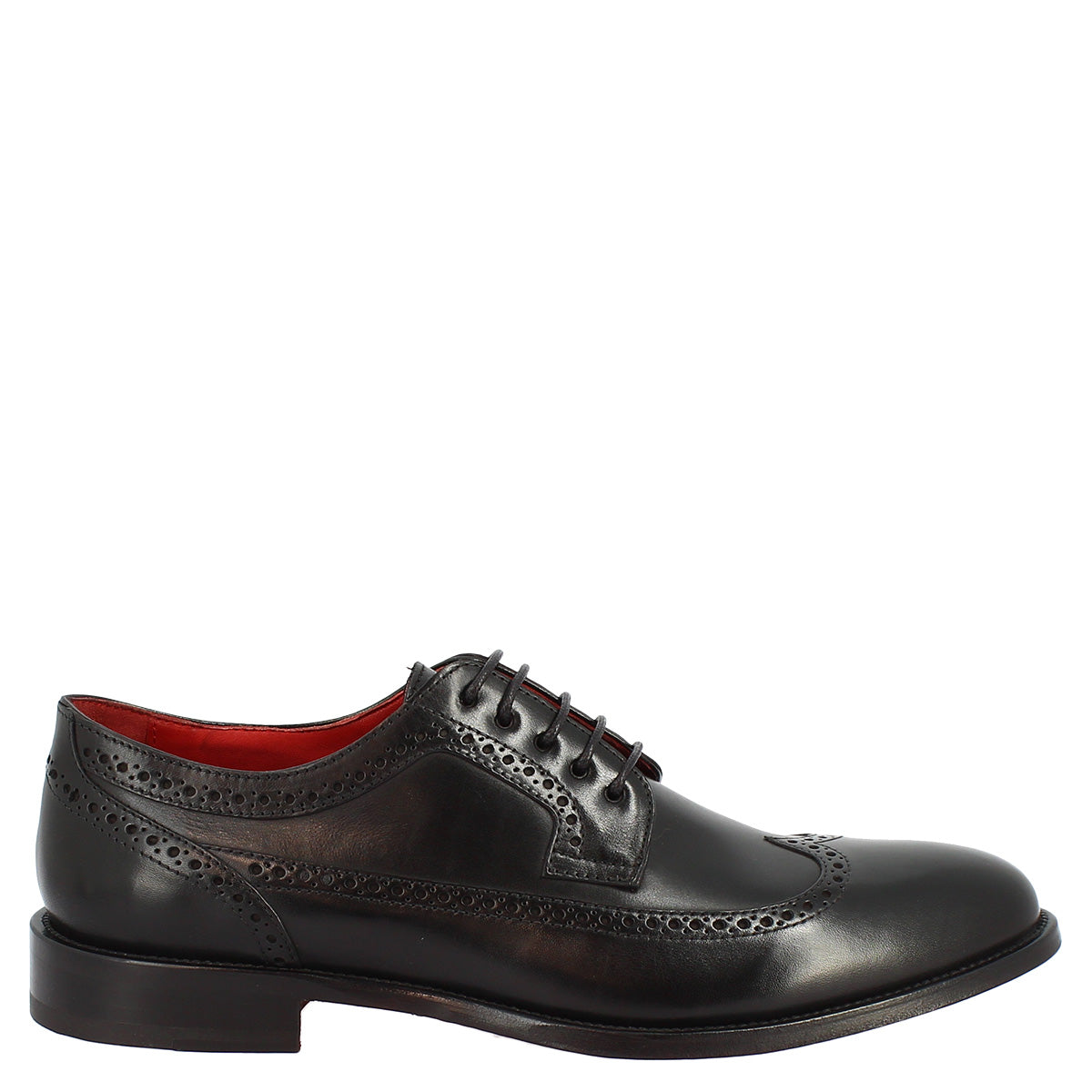 Men's handmade lace-up half brogues shoes in black calf leather