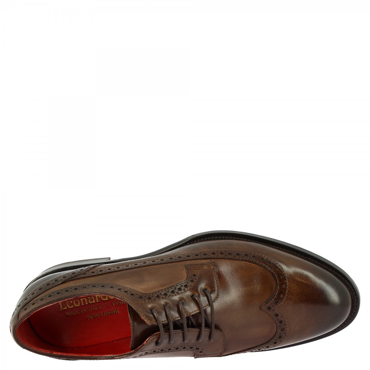 Men's handmade lace-up half brogues shoes in dark brown calf leather
