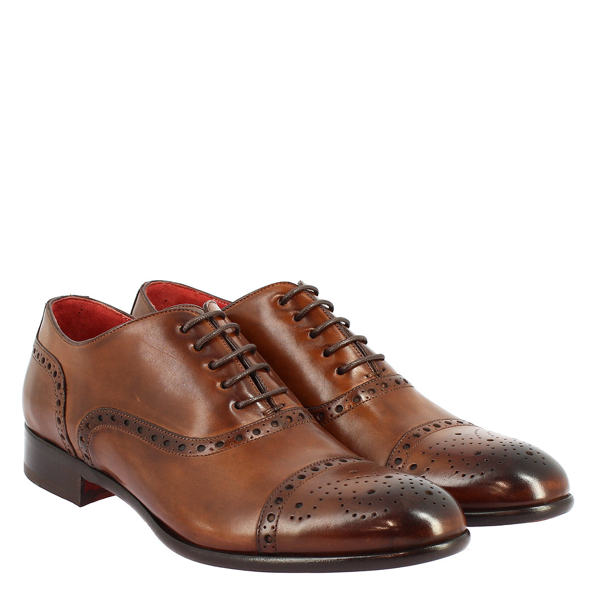 Chaussures richelieu à lacets pour hommes faites à la main en cuir Montecarlo Brandy