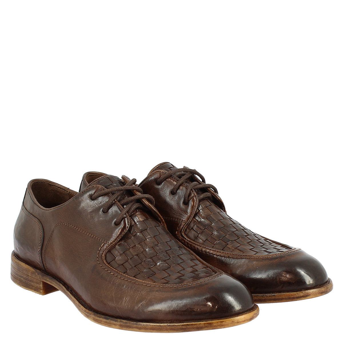 Chaussures à lacets faites à la main pour hommes en cuir marron foncé