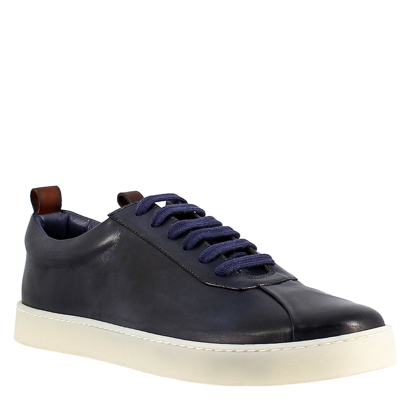 Elegant blue sneaker for men in smooth leather