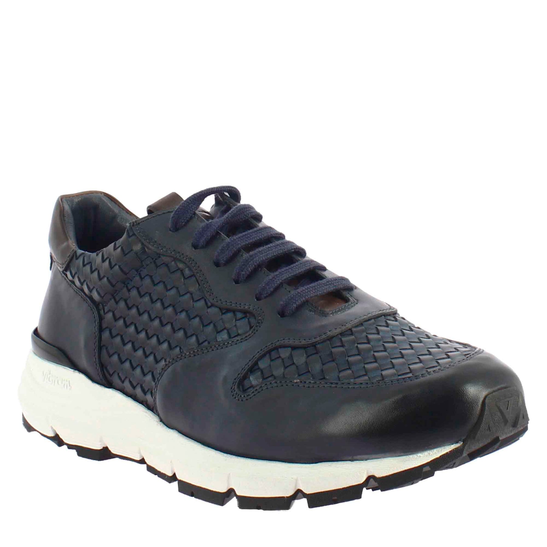 Elegant blue sneaker for men in woven leather