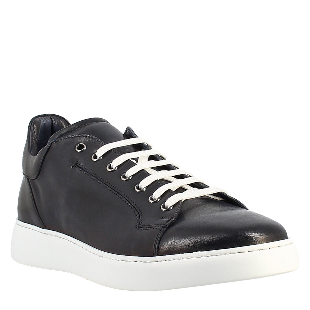 Elegant blue sneaker for men in smooth leather