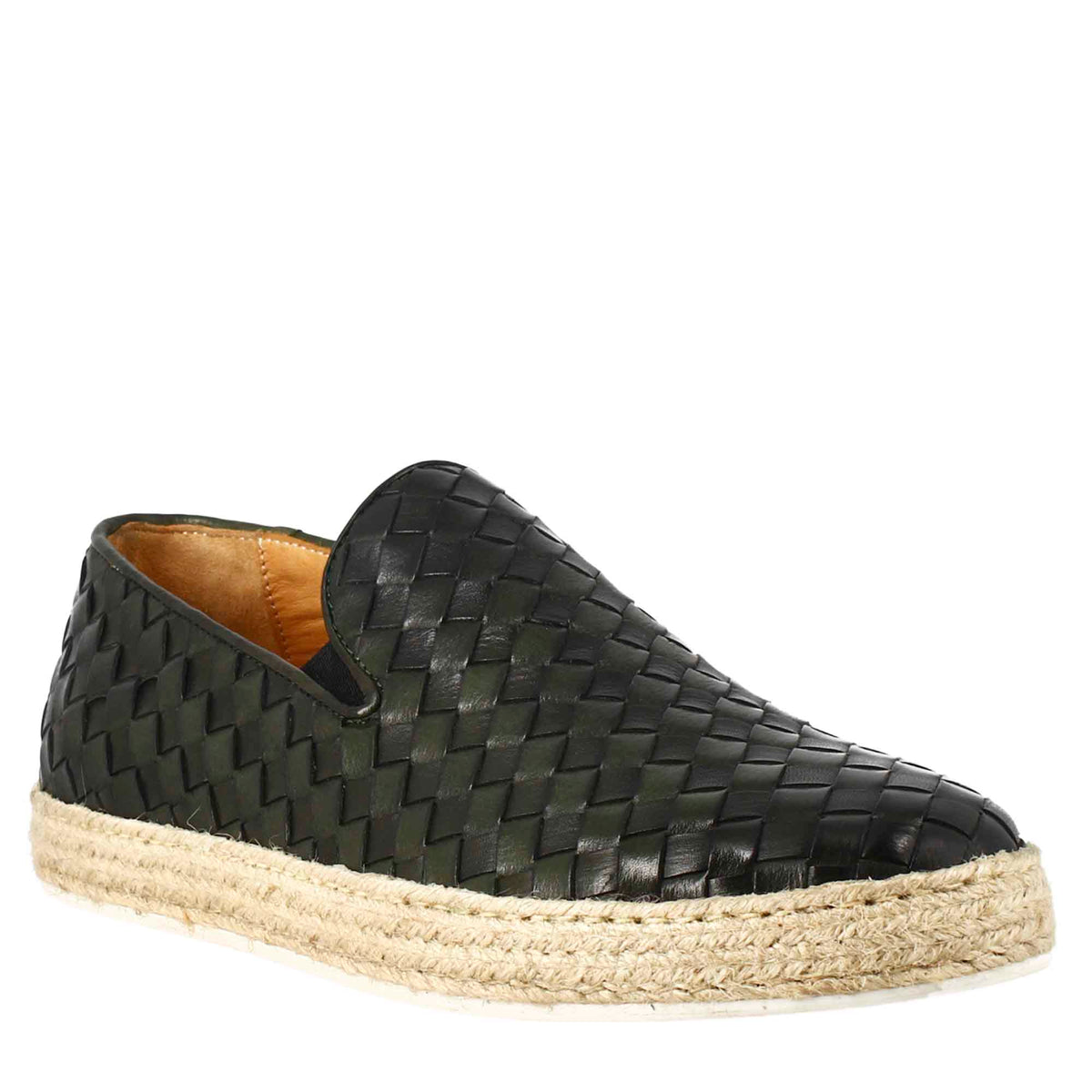 Elegant green sneaker for men in woven leather 