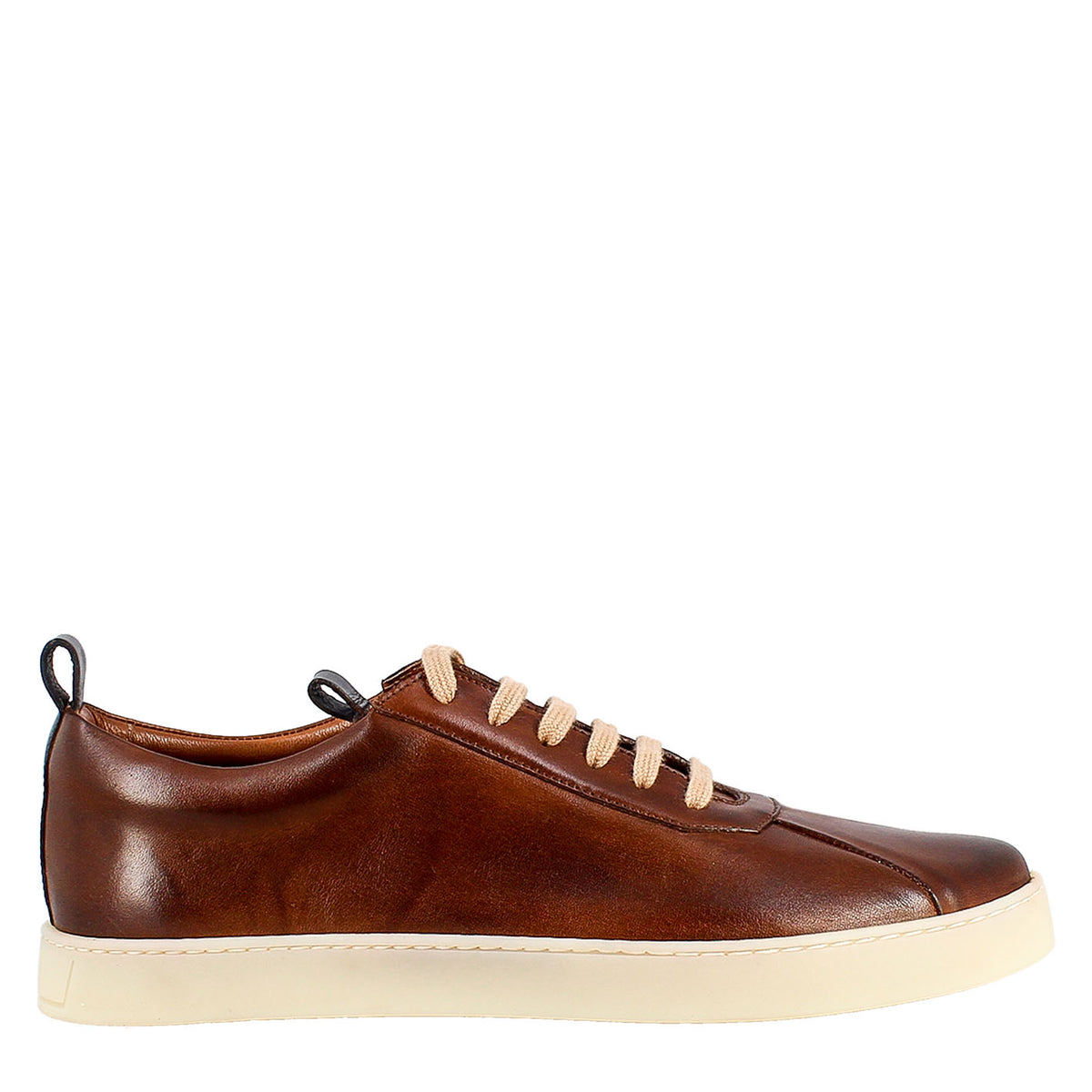 Elegant men's brown and blue sneaker in smooth leather