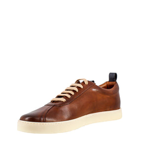 Elegant men's brown and blue sneaker in smooth leather