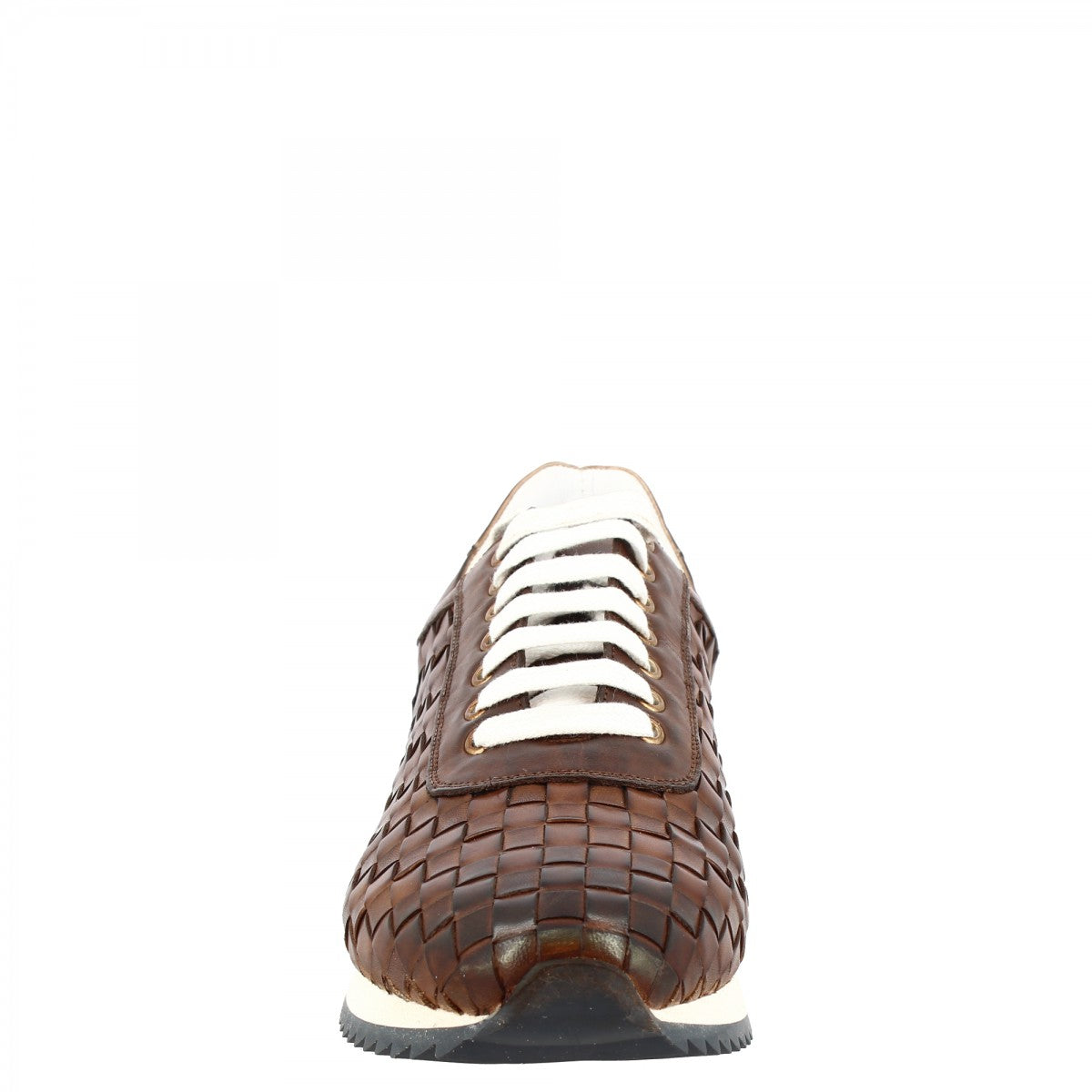 Sneakers casual da uomo fatte a mano in pelle di vitello intrecciata brandy