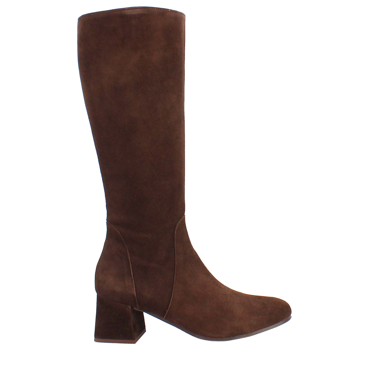 Dark brown suede women's high winter boots 