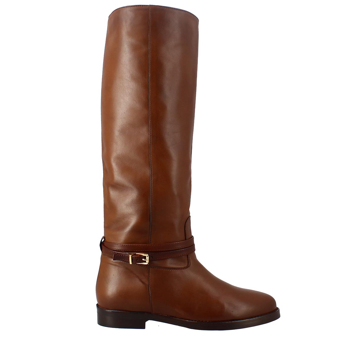 Women's knee-high riding style boot in brown leather