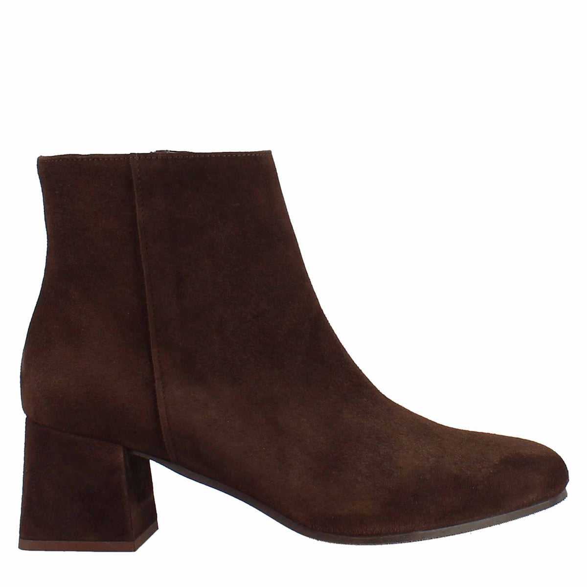 Handmade women's ankle boots in dark brown suede 
