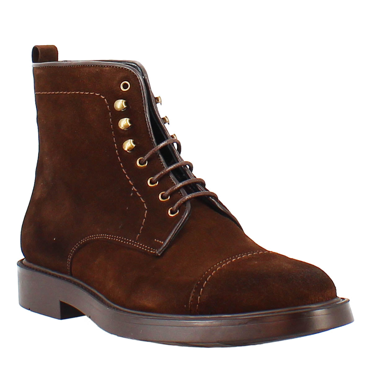 Brown suede ankle boot with rubber sole