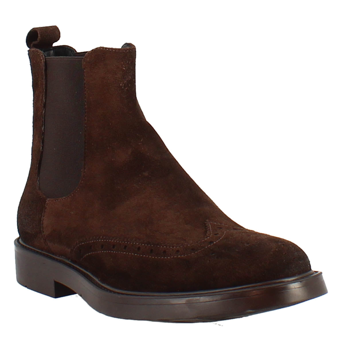 Stivaletto chelsea in pelle scamosciata colore marrone con fondo gomma - LeonardoShoes