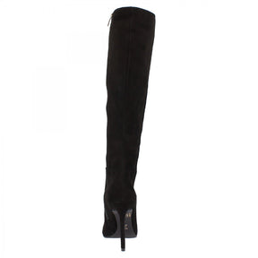 Stivali al ginocchio con tacco a spillo da donna fatti a mano in pelle di camoscio nero con cerniera