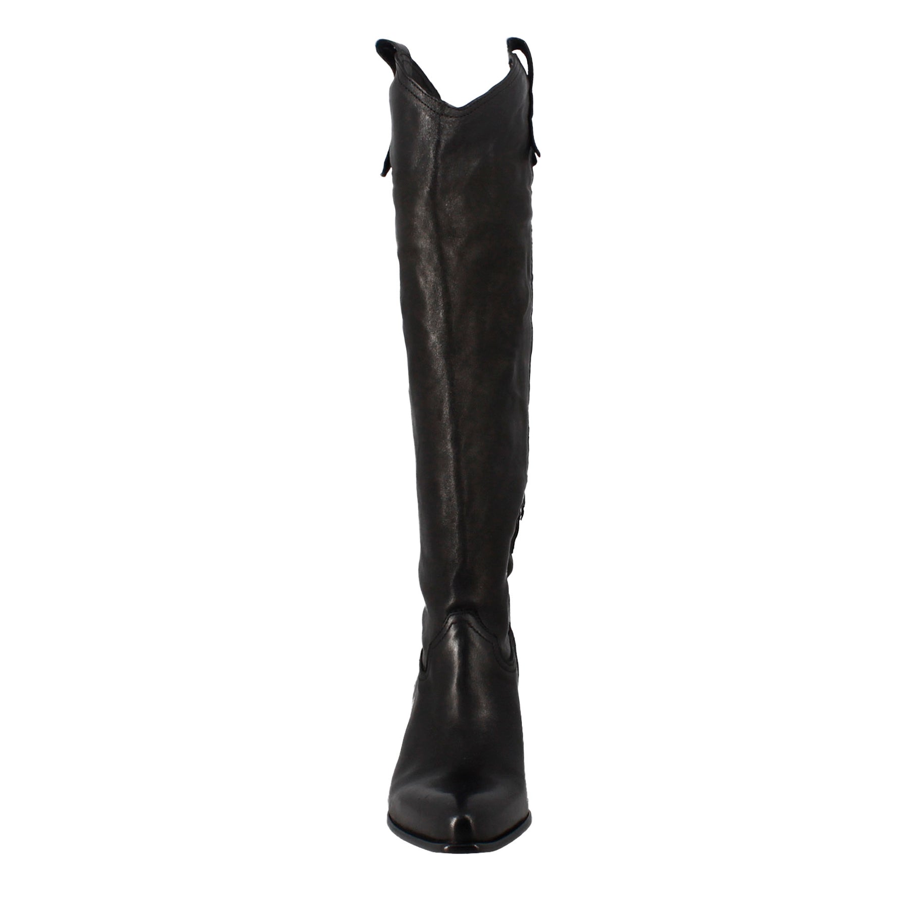 Women's handmade high Texan boots in black leather with zipper