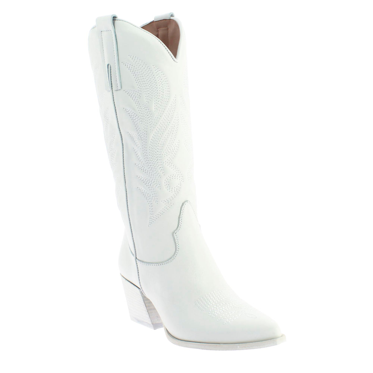 Women's medium Texan boots in white leather with embroidery.