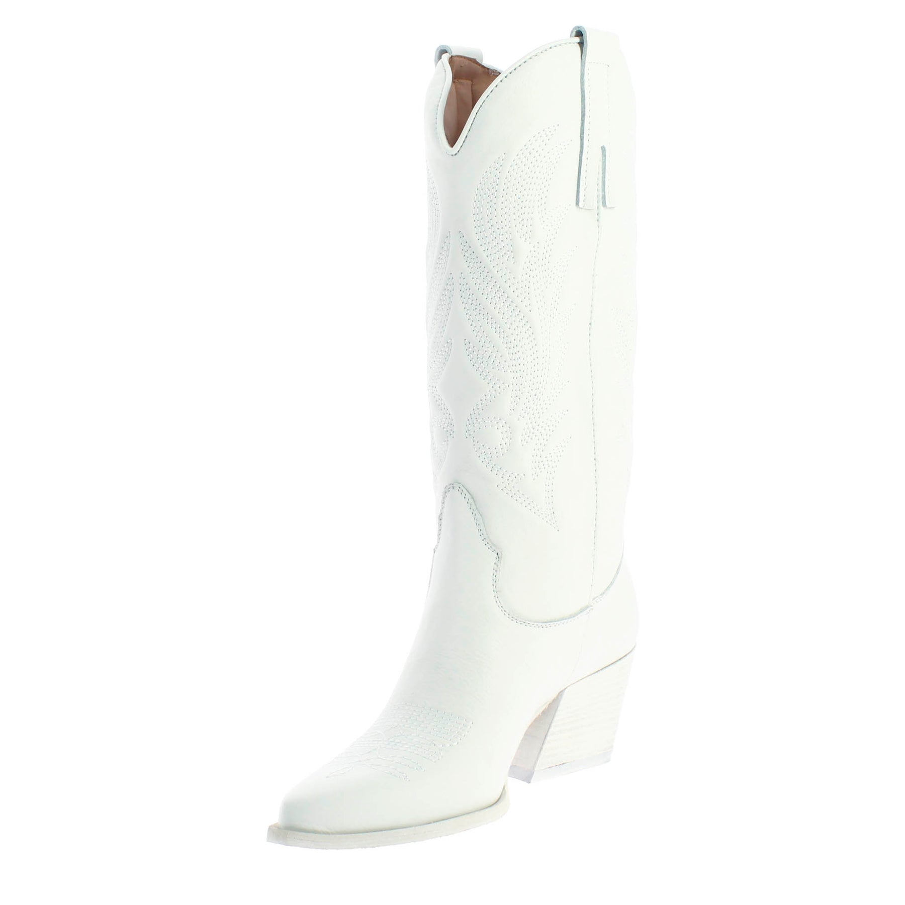 Bottes texanes moyennes pour femme en cuir blanc avec broderie.